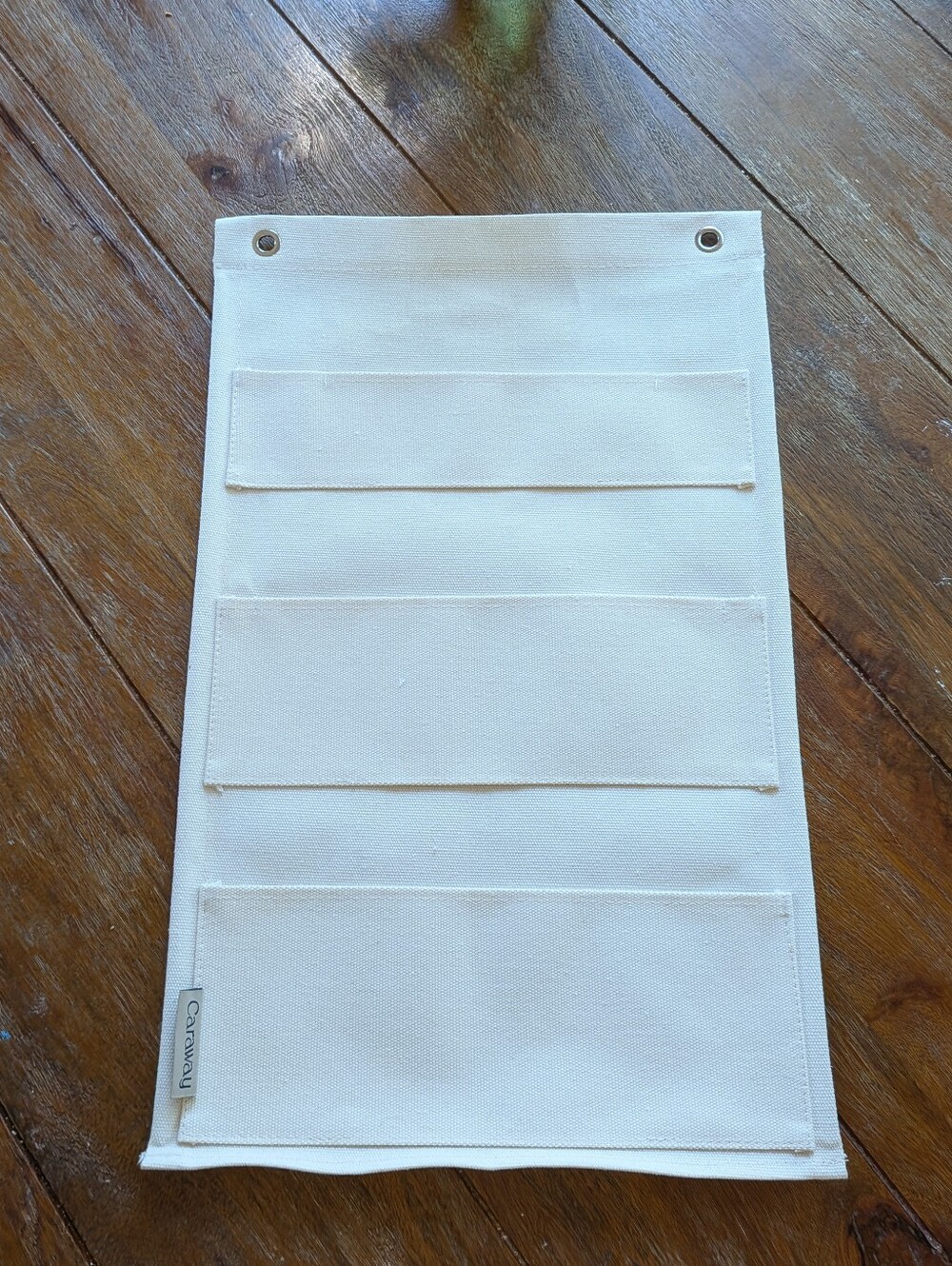 Like New Caraway Hanging Pot Lid Canvas  Organizer for Cabinets In Cream